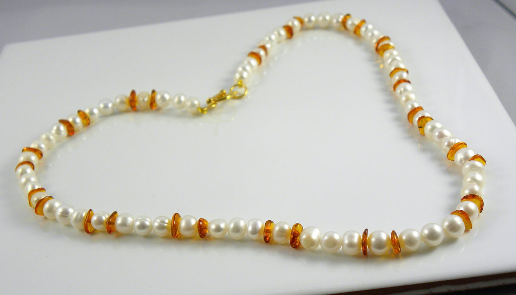 Amber and Freshwater Pearl Necklace with choice of Toggle Clasps