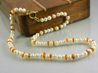 Amber and Freshwater Pearl Necklace with choice of Toggle Clasps