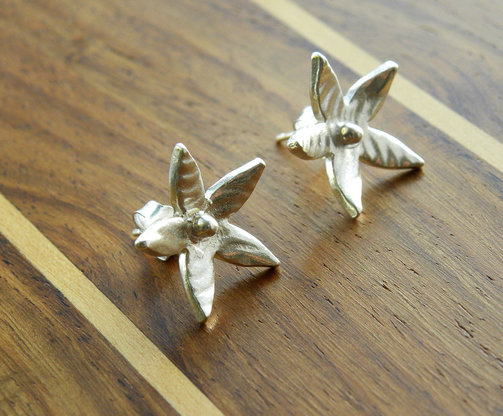 Fine Silver Flower Stud Earrings, made from Eco Friendly Pure Silver