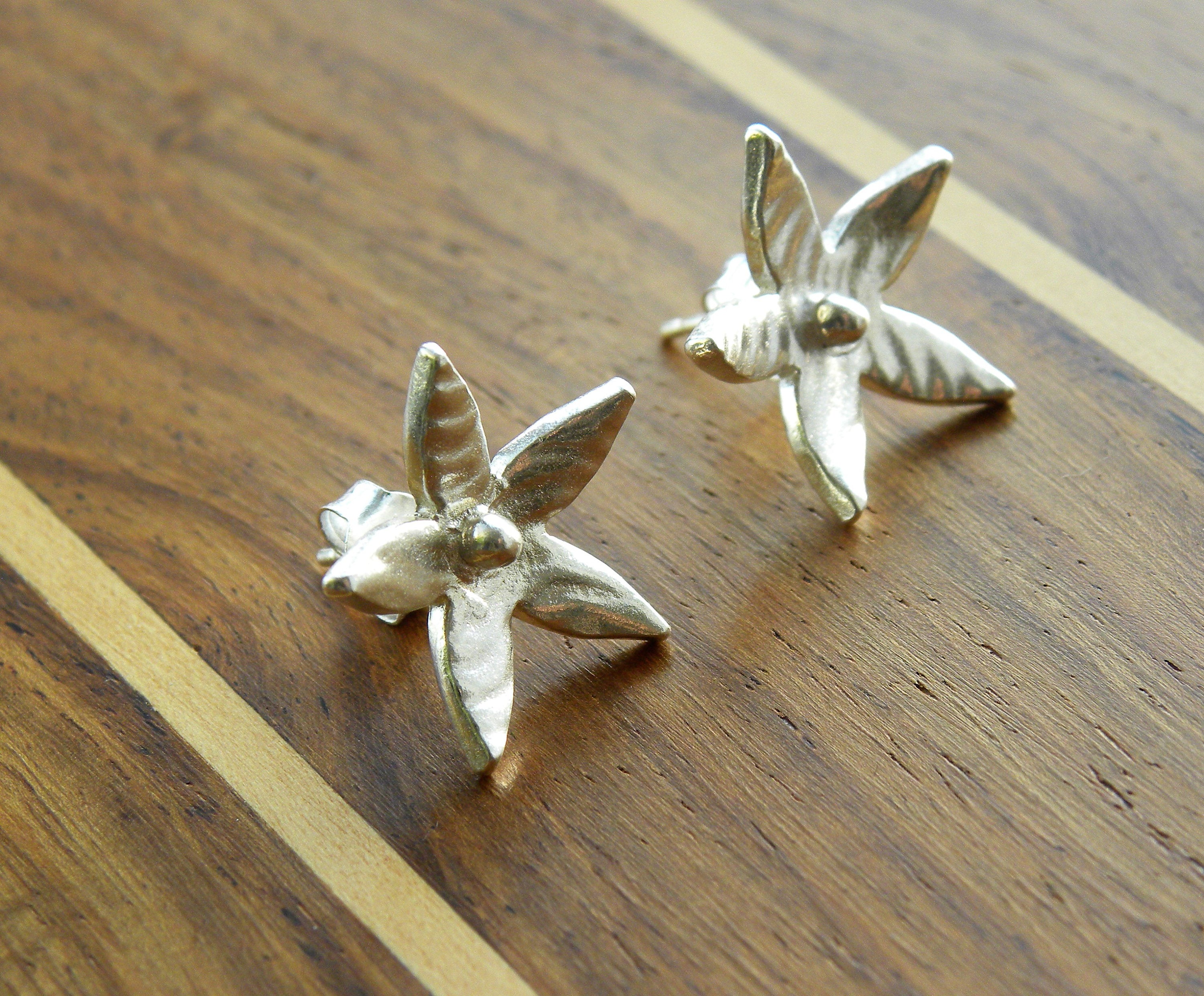 Fine Silver Flower Stud Earrings, made from Eco Friendly Pure Silver