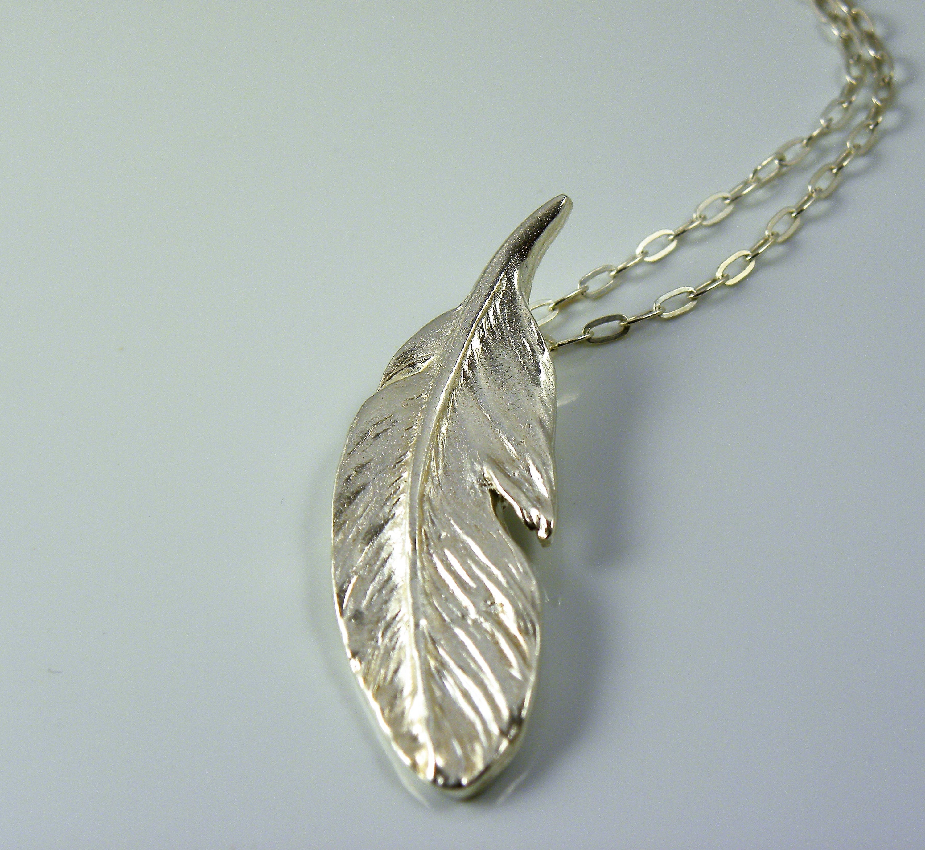 Fine Silver Feather Necklace, Handmade Eco Silver Pendant, Hallmarked Jewelry