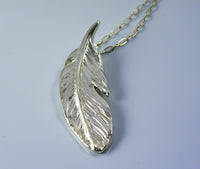 Fine Silver Feather Necklace, Handmade Eco Silver Pendant, Hallmarked Jewelry