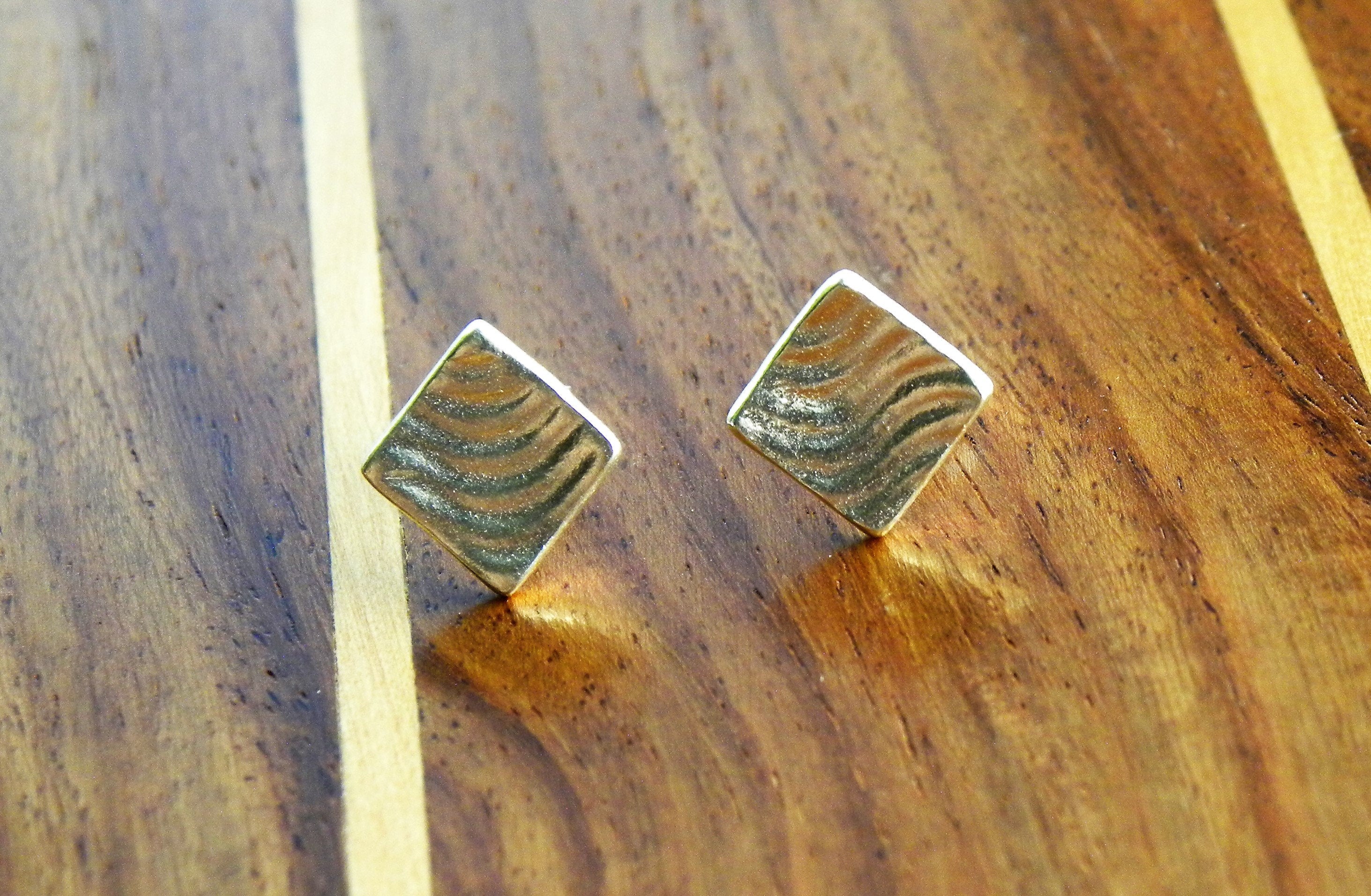 Small Square Geometric Studs Earrings Handmade with Pure Silver