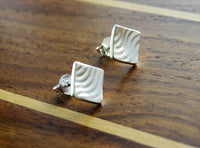 Small Square Geometric Studs Earrings Handmade with Pure Silver