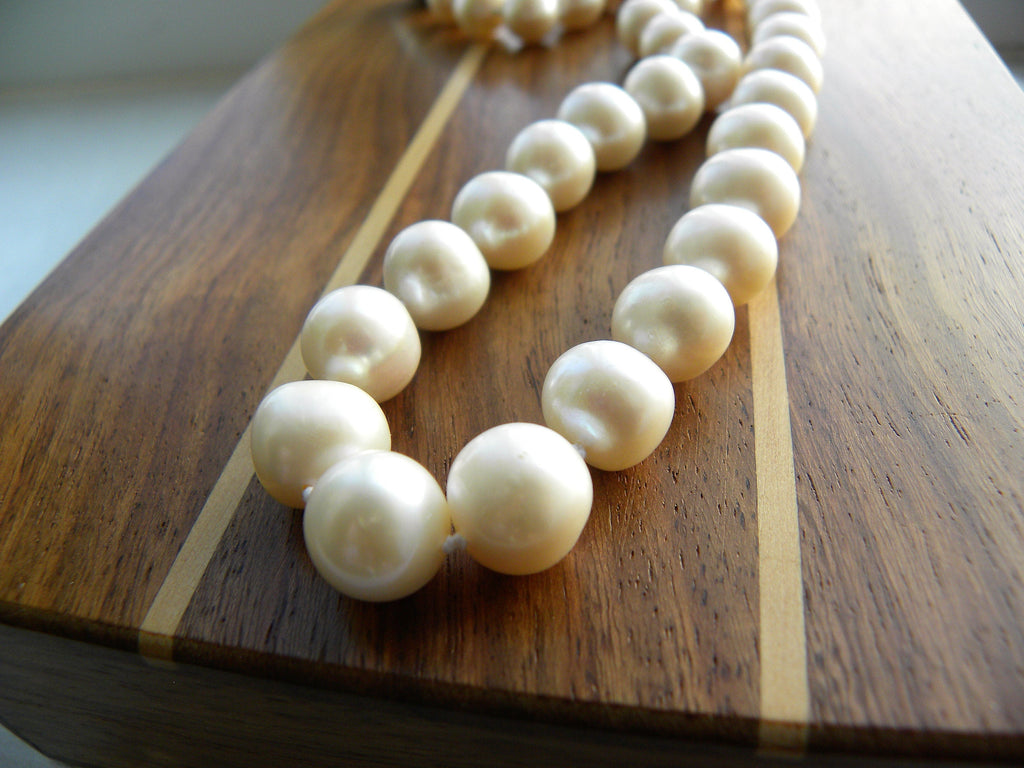 Large White Freshwater Pearl Necklace and Heart Sterling Silver Clasp