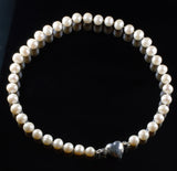 Large White Freshwater Pearl Necklace and Heart Sterling Silver Clasp