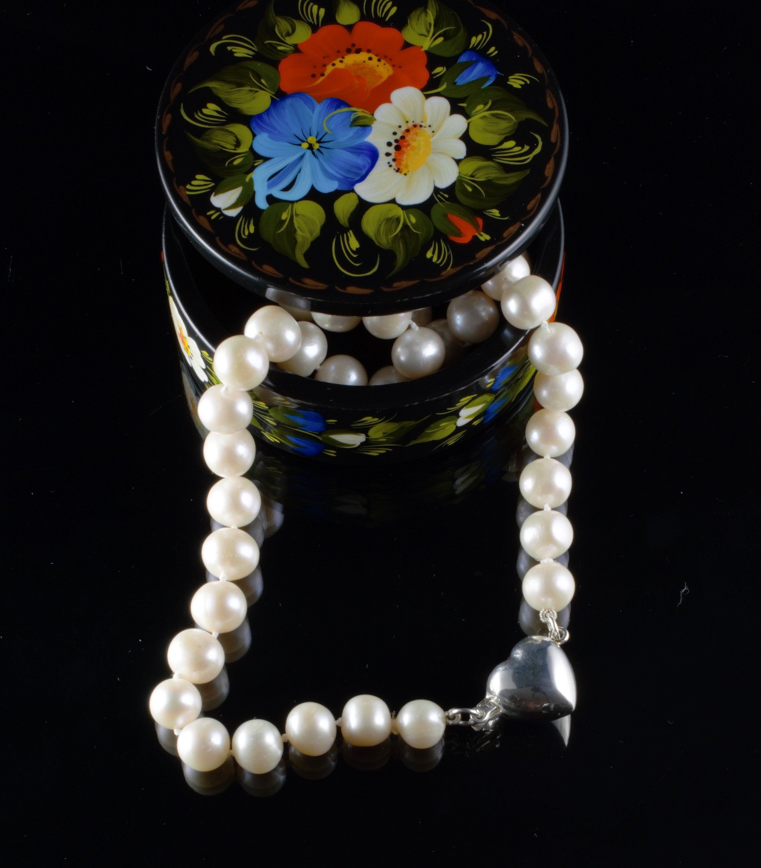 Large White Freshwater Pearl Necklace and Heart Sterling Silver Clasp