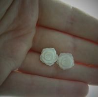 White Rose Stud Earrings, Natural Mother of Pearl Shell