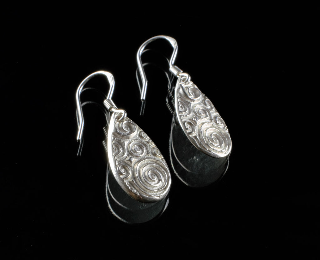 Fine Silver Wave Design Drop Earrings with Sterling Silver French Hook