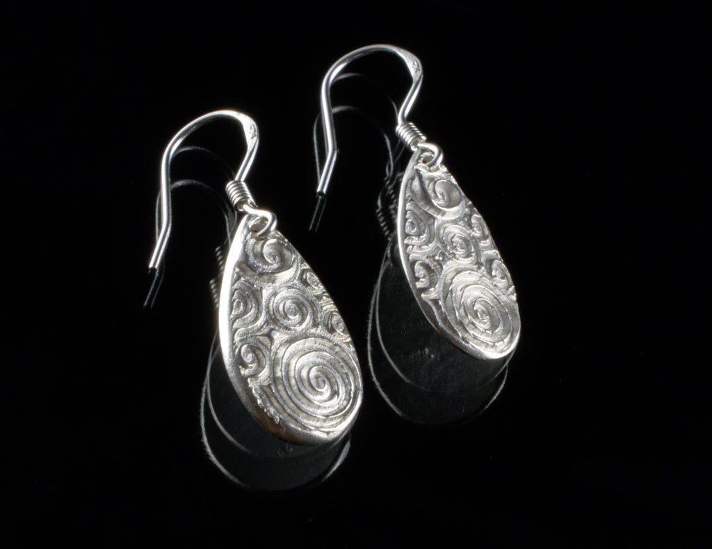 Fine Silver Wave Design Drop Earrings with Sterling Silver French Hook