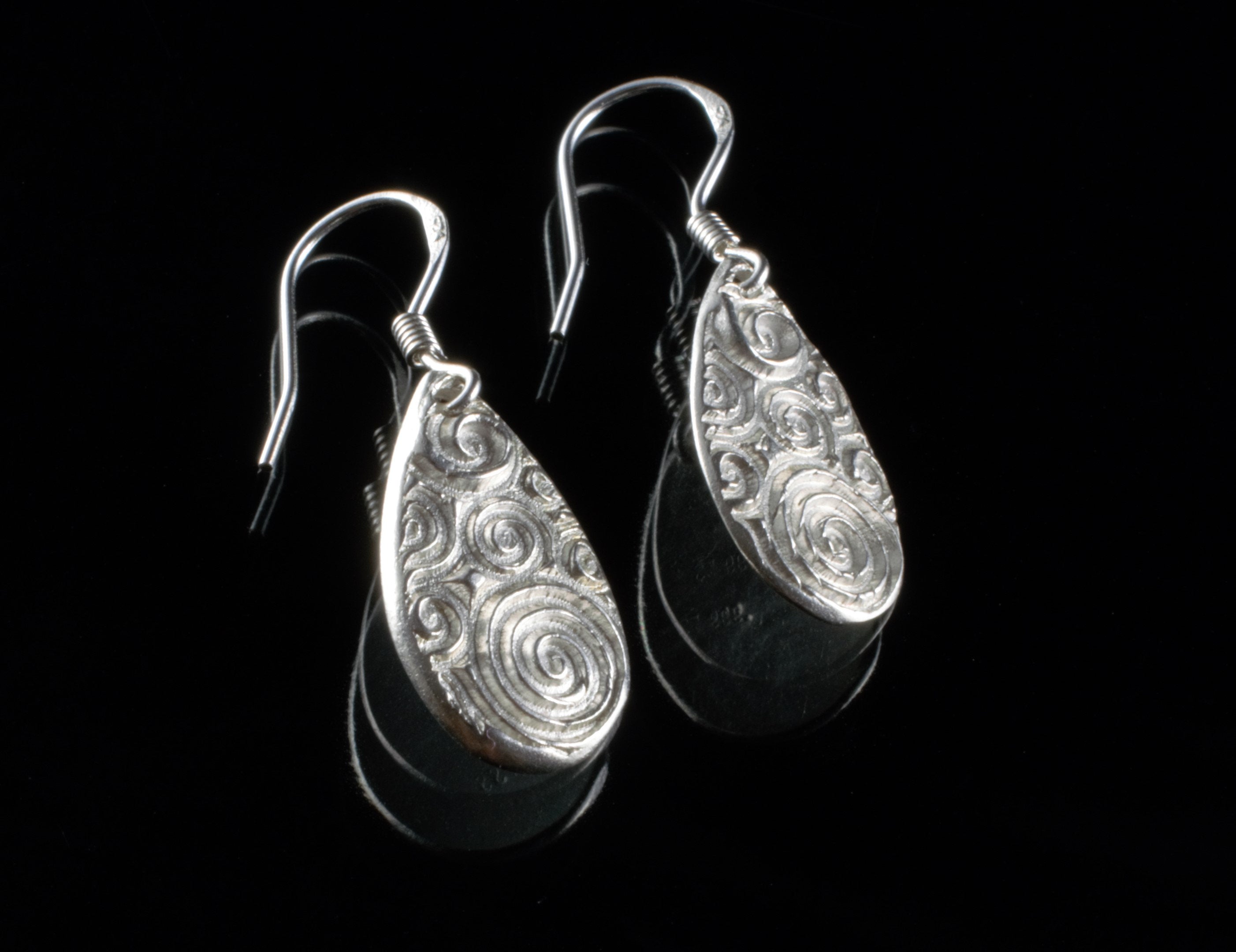 Fine Silver Wave Design Drop Earrings with Sterling Silver French Hook