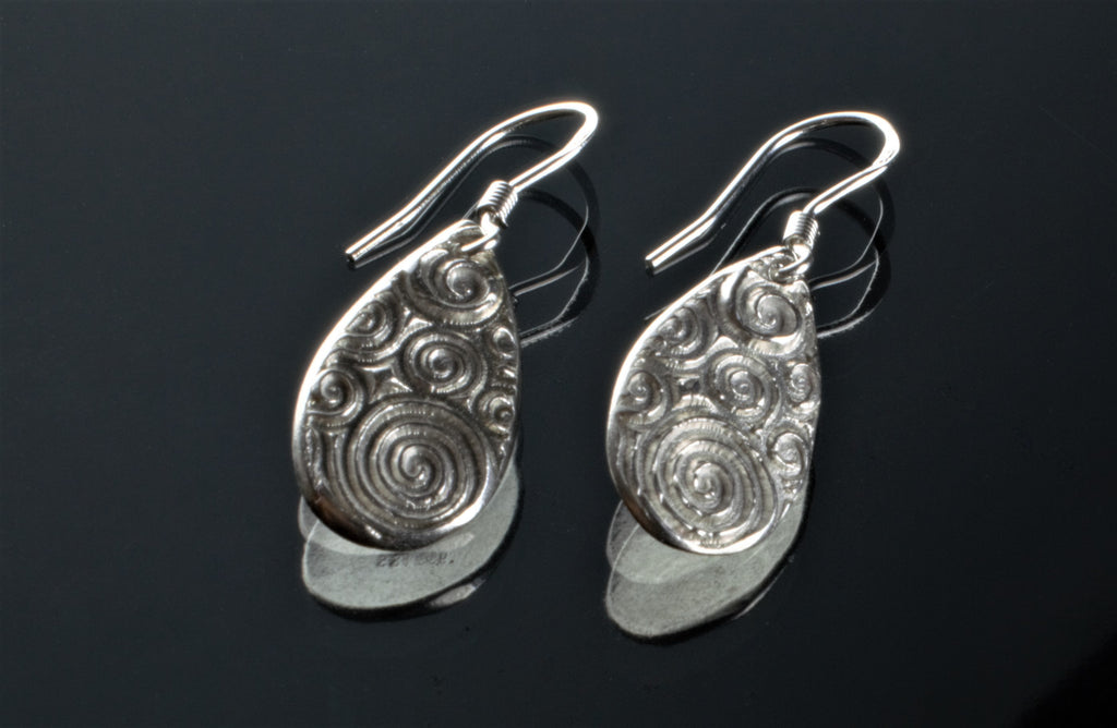 Fine Silver Wave Design Drop Earrings with Sterling Silver French Hook