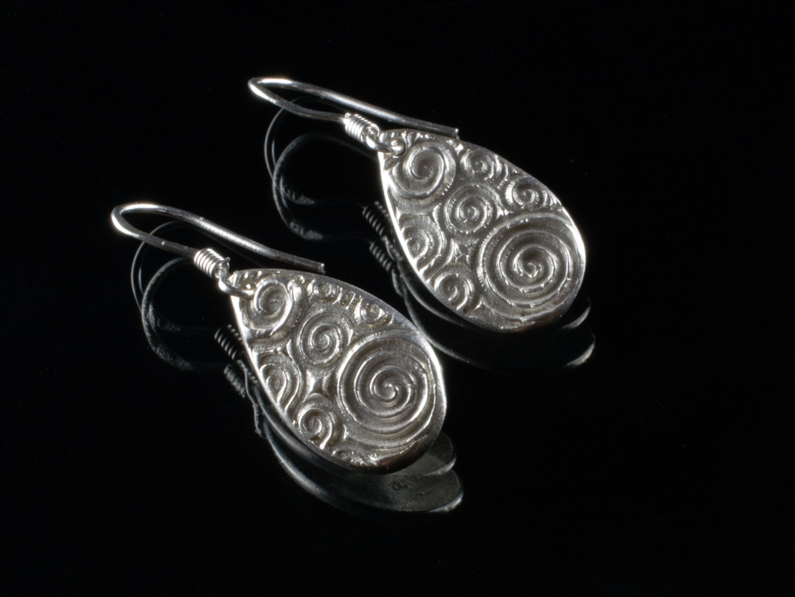 Fine Silver Wave Design Drop Earrings with Sterling Silver French Hook