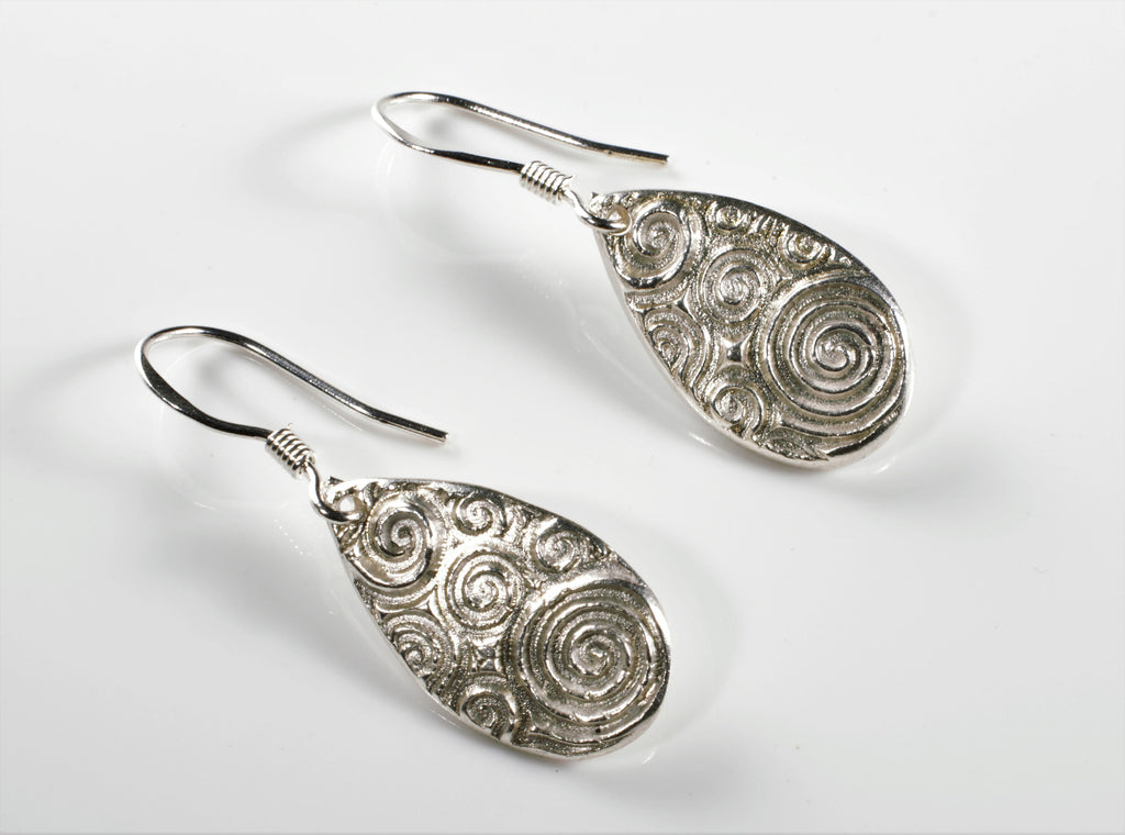 Fine Silver Wave Design Drop Earrings with Sterling Silver French Hook