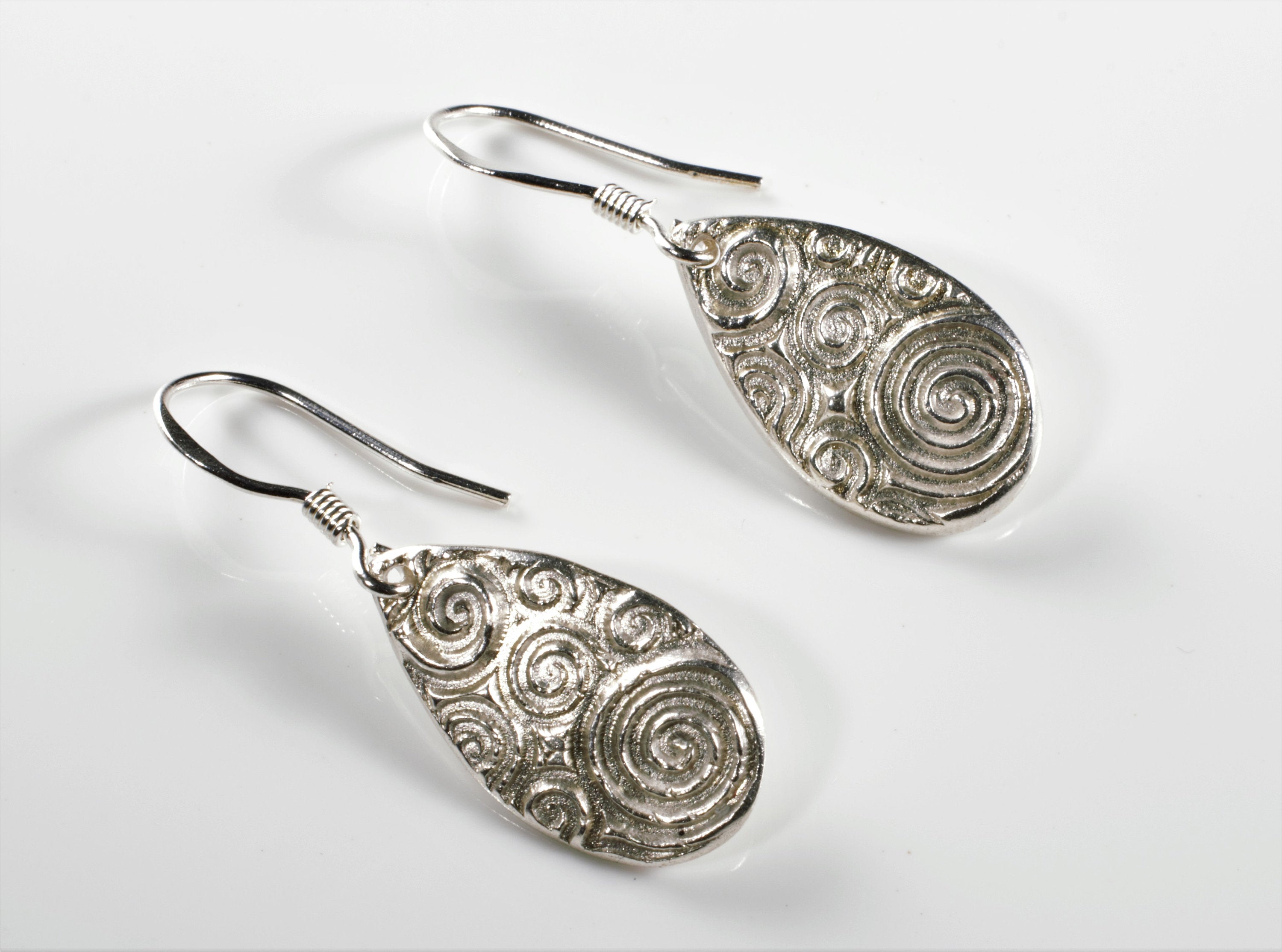 Fine Silver Wave Design Drop Earrings with Sterling Silver French Hook