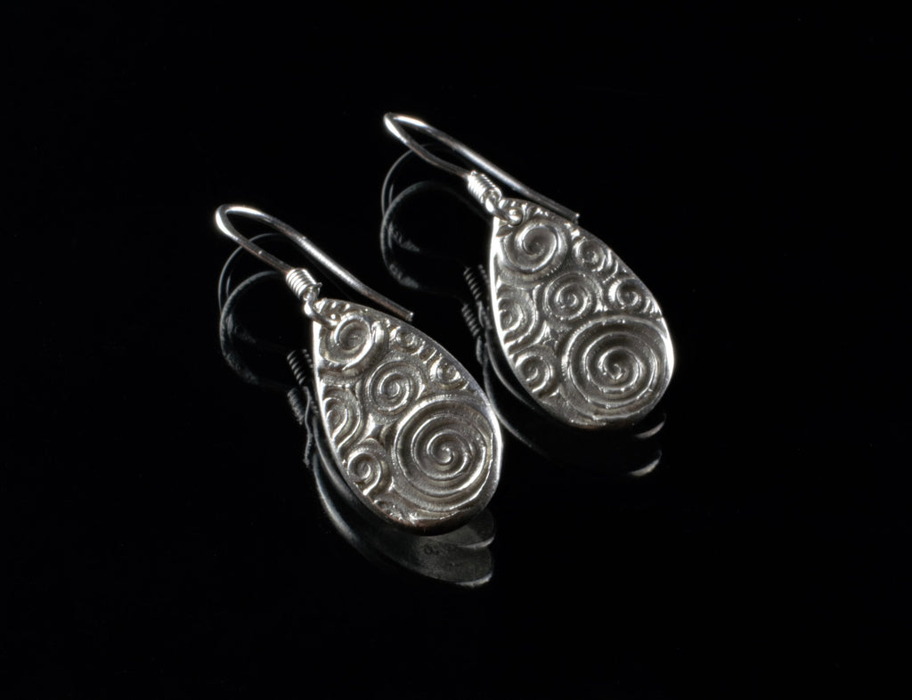Fine Silver Wave Design Drop Earrings with Sterling Silver French Hook