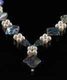 Freshwater Pearls and Abalone shell necklace with adjustable length sterling silver clasp