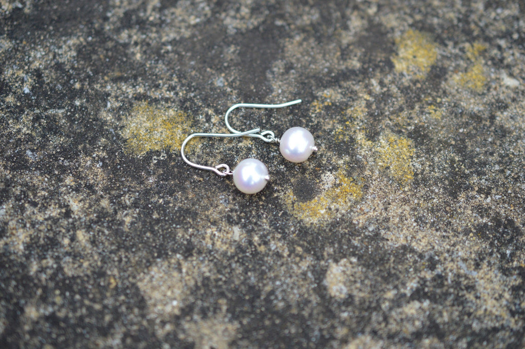 Natural White Freshwater Pearl Drop Earrings on 925 Sterling Silver, High Quality Pearls