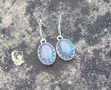 Flashy Blue Labradorite Drop Earrings made with a Fancy Bezel