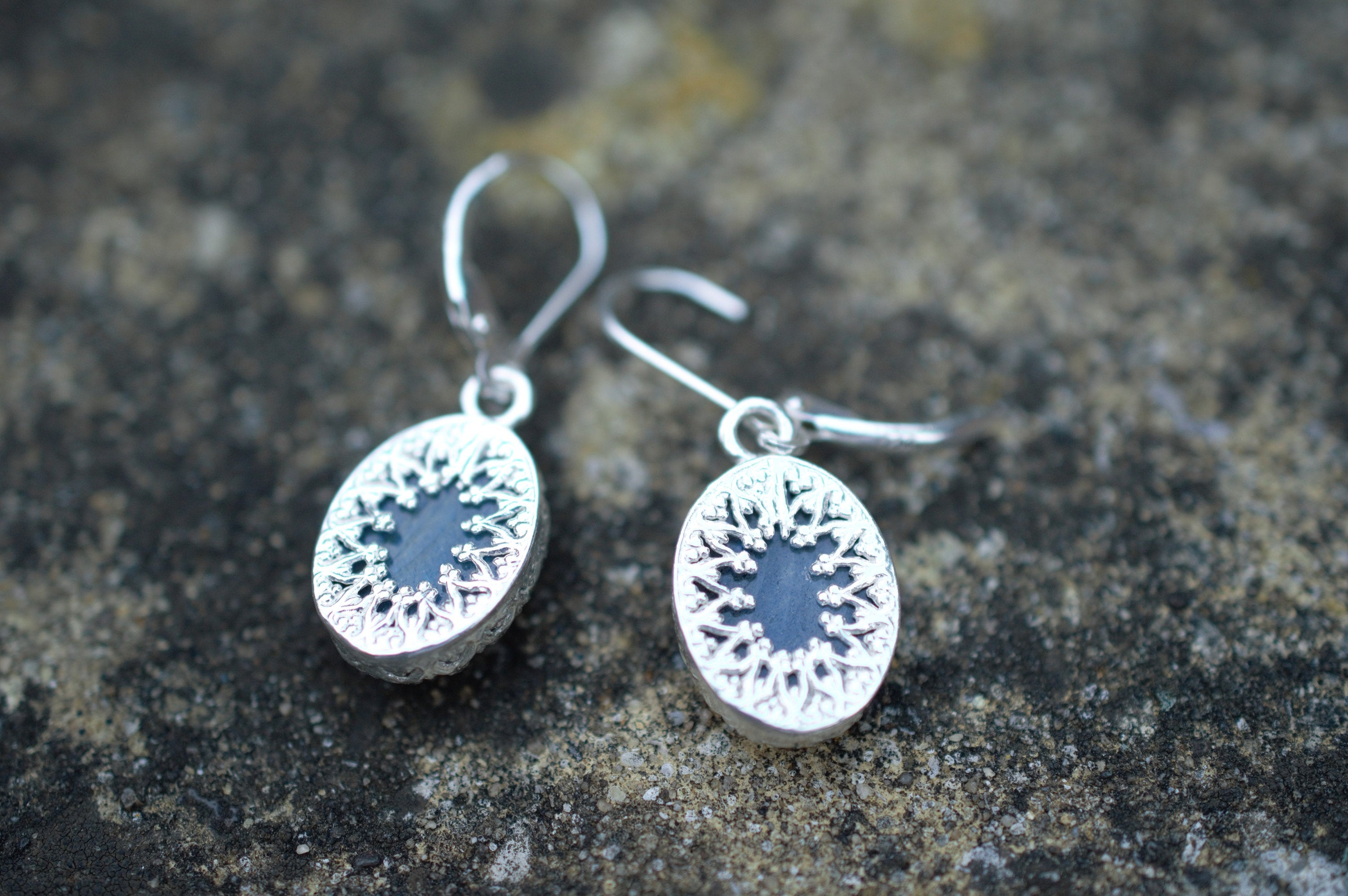 Flashy Blue Labradorite Drop Earrings made with a Fancy Bezel