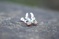 Hessonite Garnet & Sterling Silver Stud Earrings, Natural Orange Gemstone with Eternal Symbol