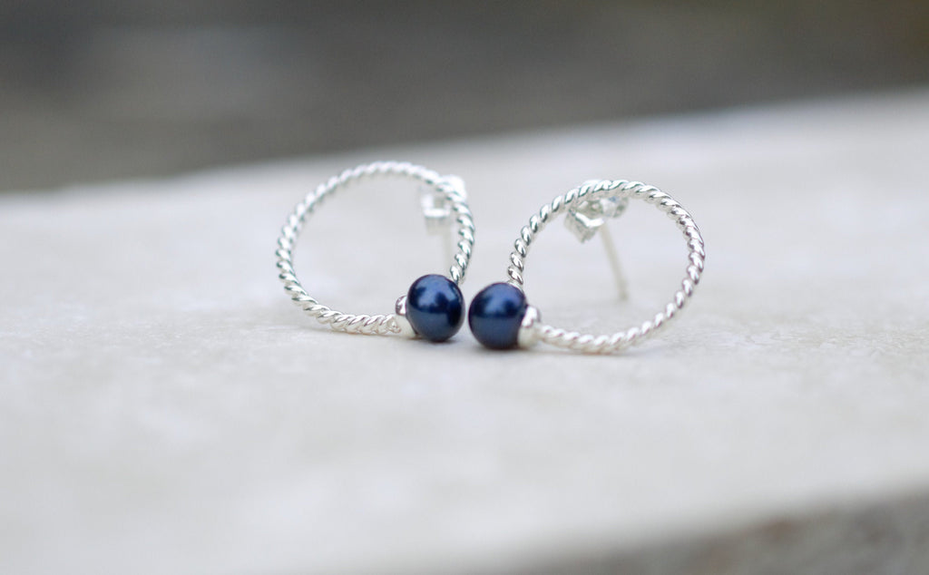 Button Pearl on Sterling Silver Stud Earrings