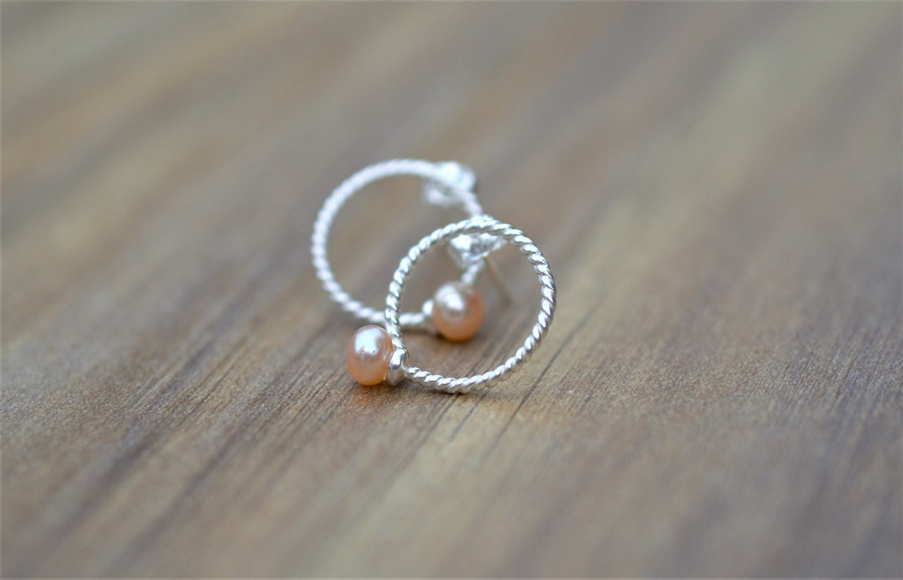 Button Pearl on Sterling Silver Stud Earrings