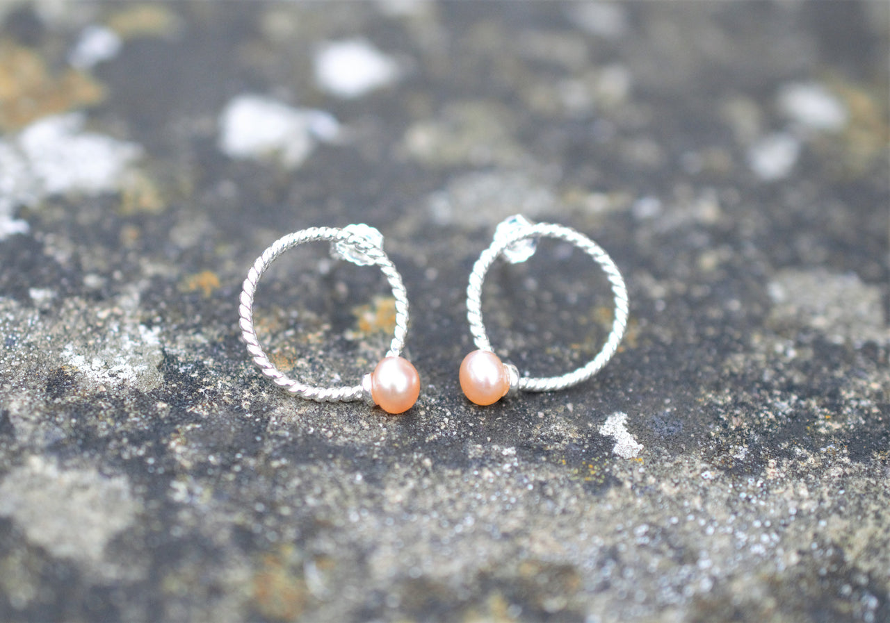 Button Pearl on Sterling Silver Stud Earrings