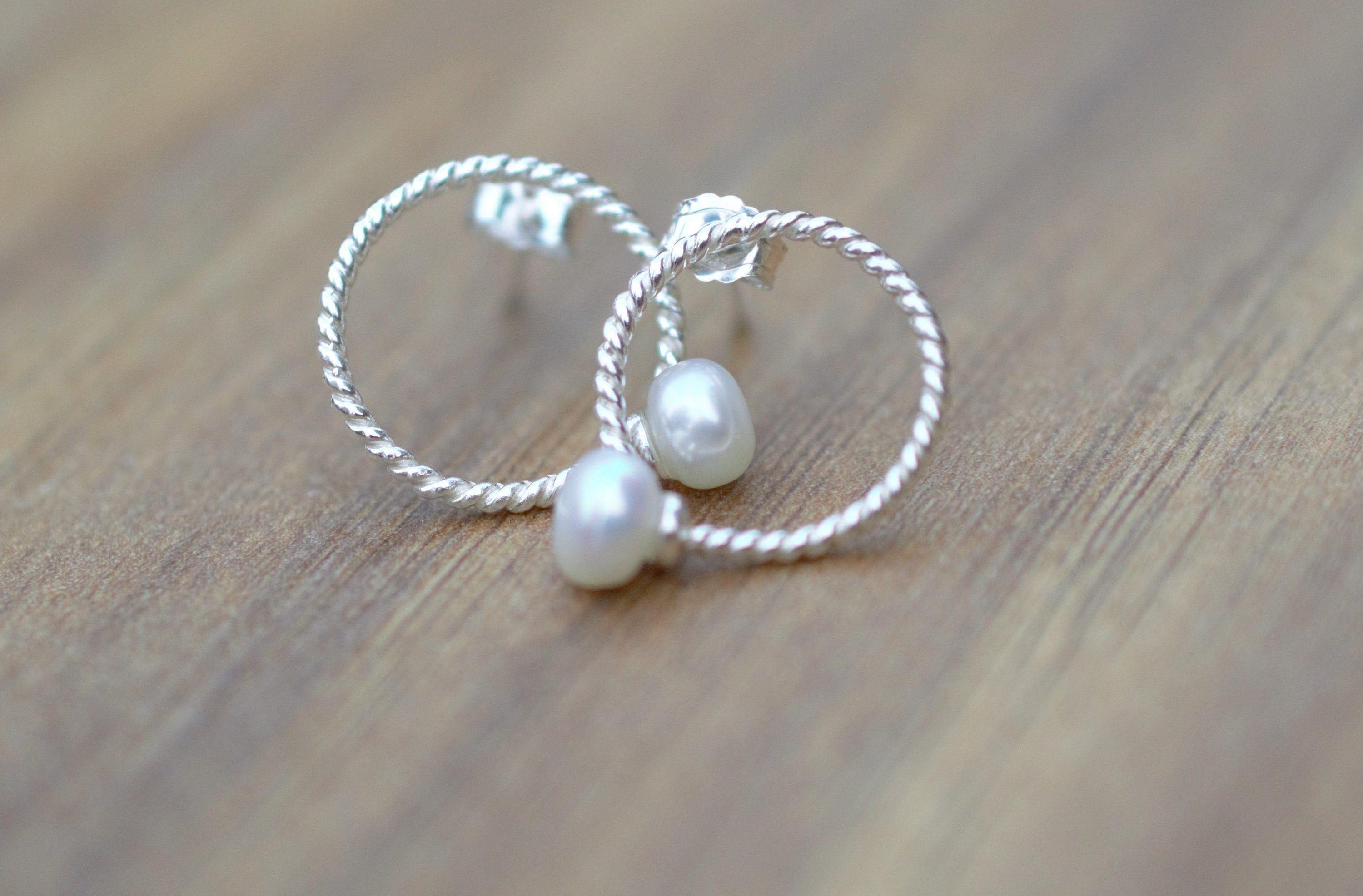 Button Pearl Stud Earrings on 925 Sterling Silver