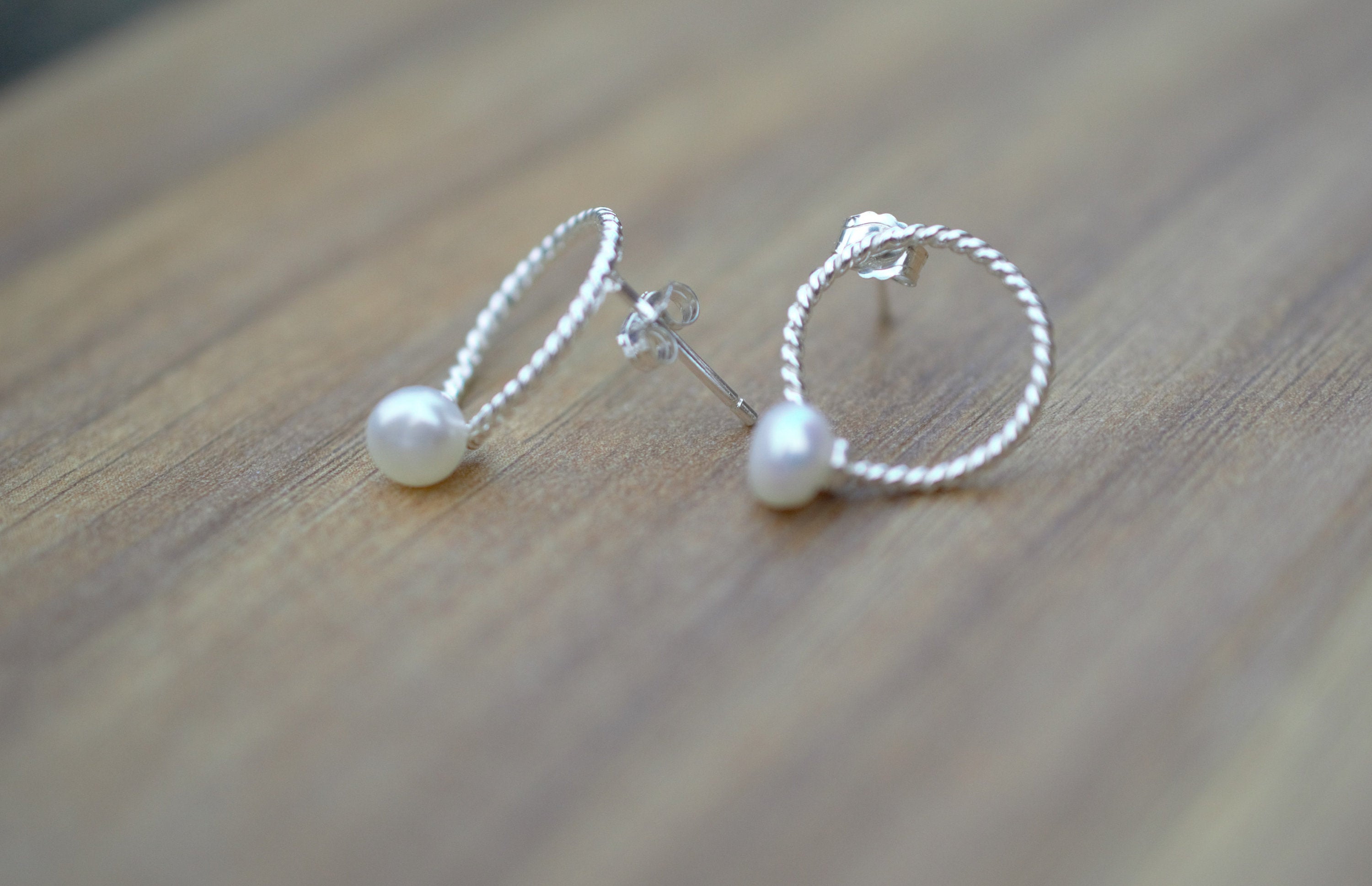 Button Pearl Stud Earrings on 925 Sterling Silver