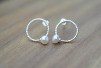 Button Pearl Stud Earrings on 925 Sterling Silver