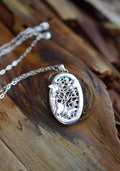 Butterflies & Flower Oval Pendant Necklace made from Fine and Sterling Silver