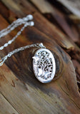 Butterflies & Flower Oval Pendant Necklace made from Fine and Sterling Silver