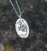Butterflies & Flower Oval Pendant Necklace made from Fine and Sterling Silver