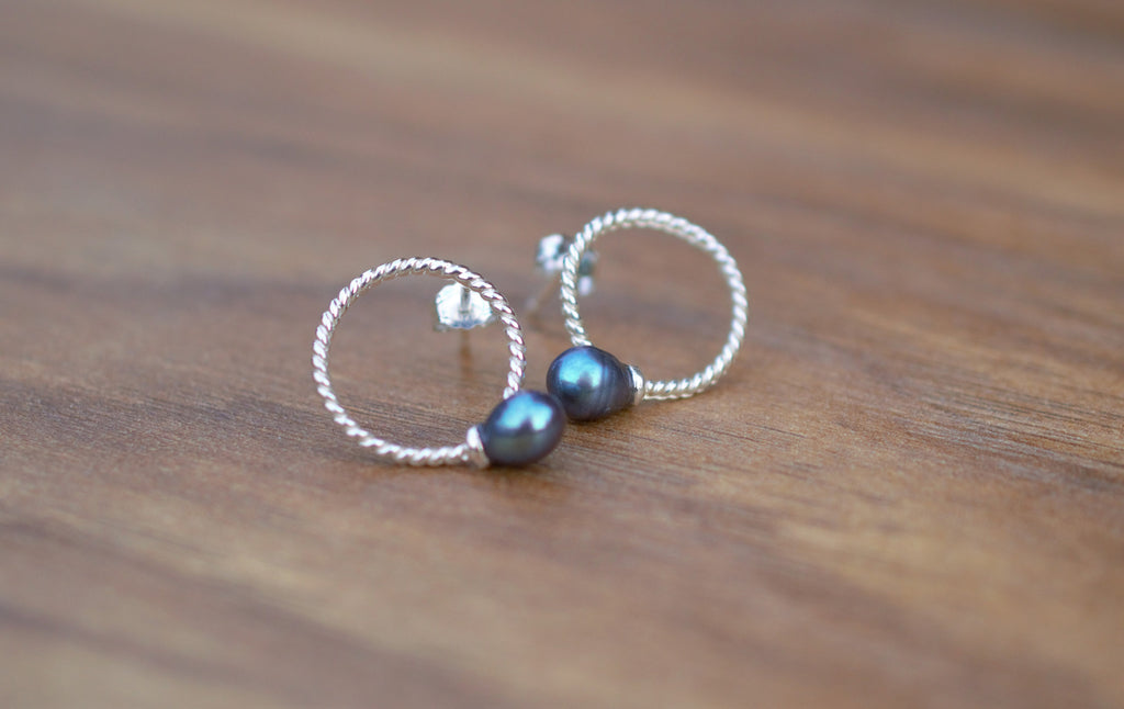 Pearl and Sterling Silver Stud Earrings