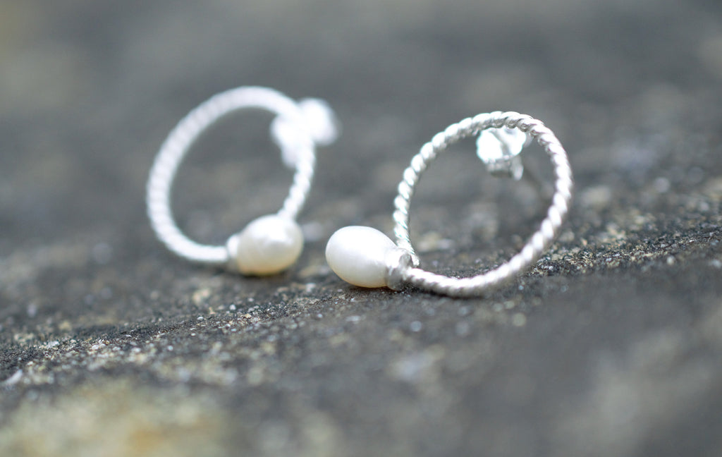 Pearl and Sterling Silver Stud Earrings