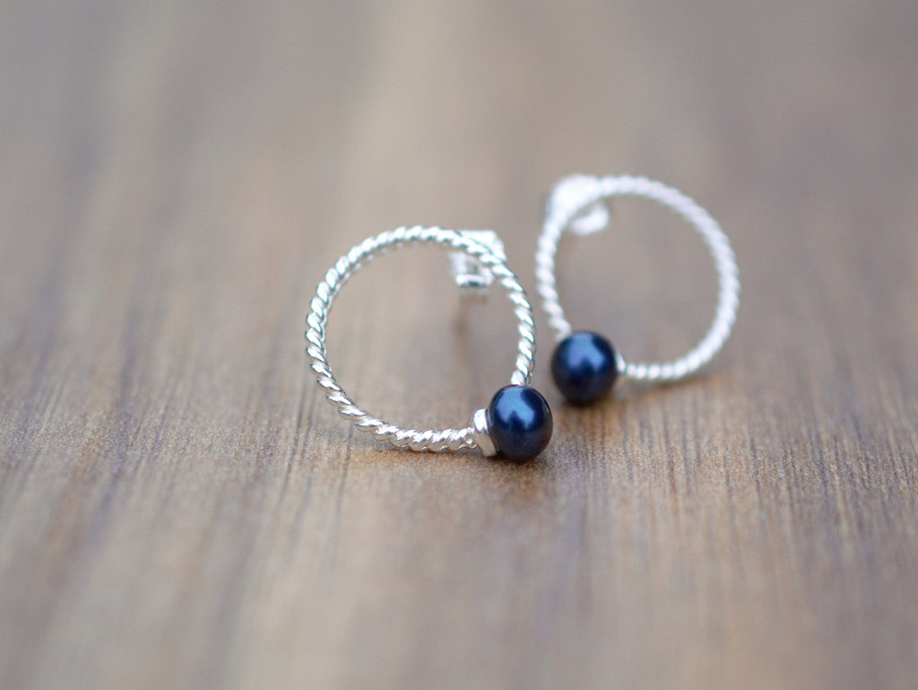 Button Pearl Stud Earrings on 925 Sterling Silver