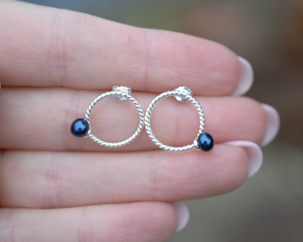 Button Pearl on Sterling Silver Stud Earrings