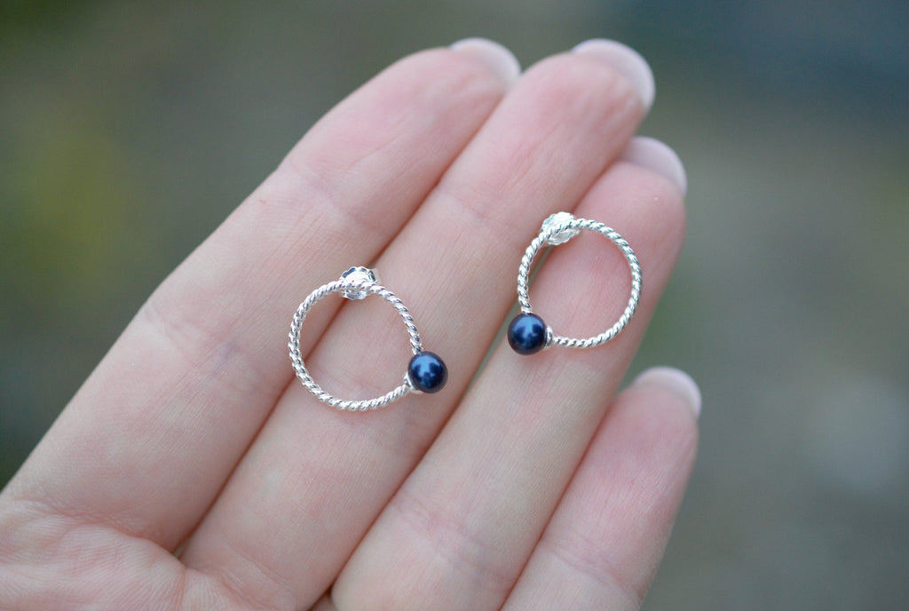 Button Pearl Stud Earrings on 925 Sterling Silver