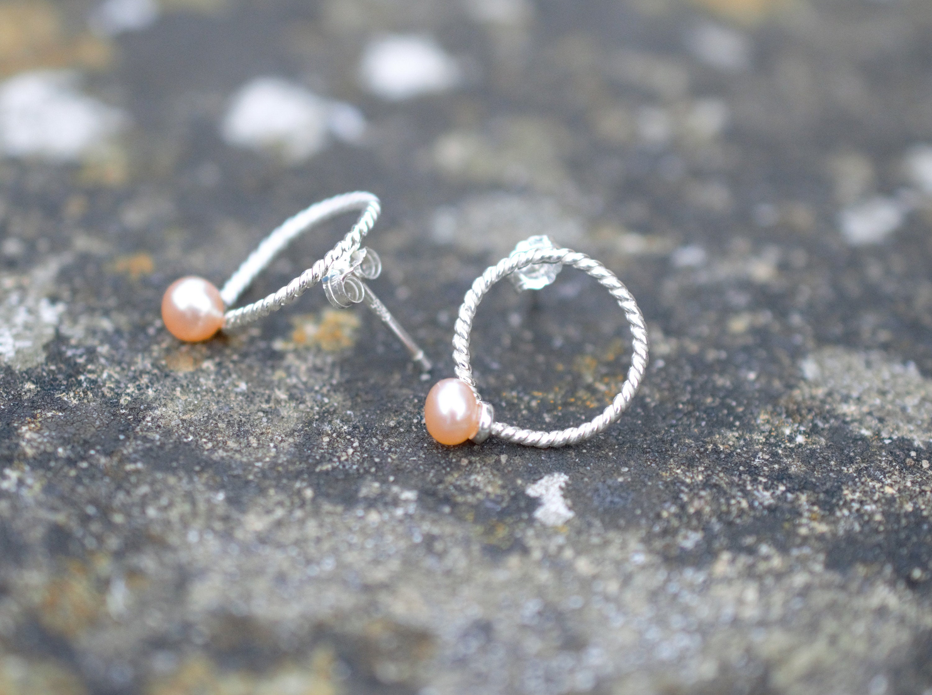 Button Pearl on Sterling Silver Stud Earrings