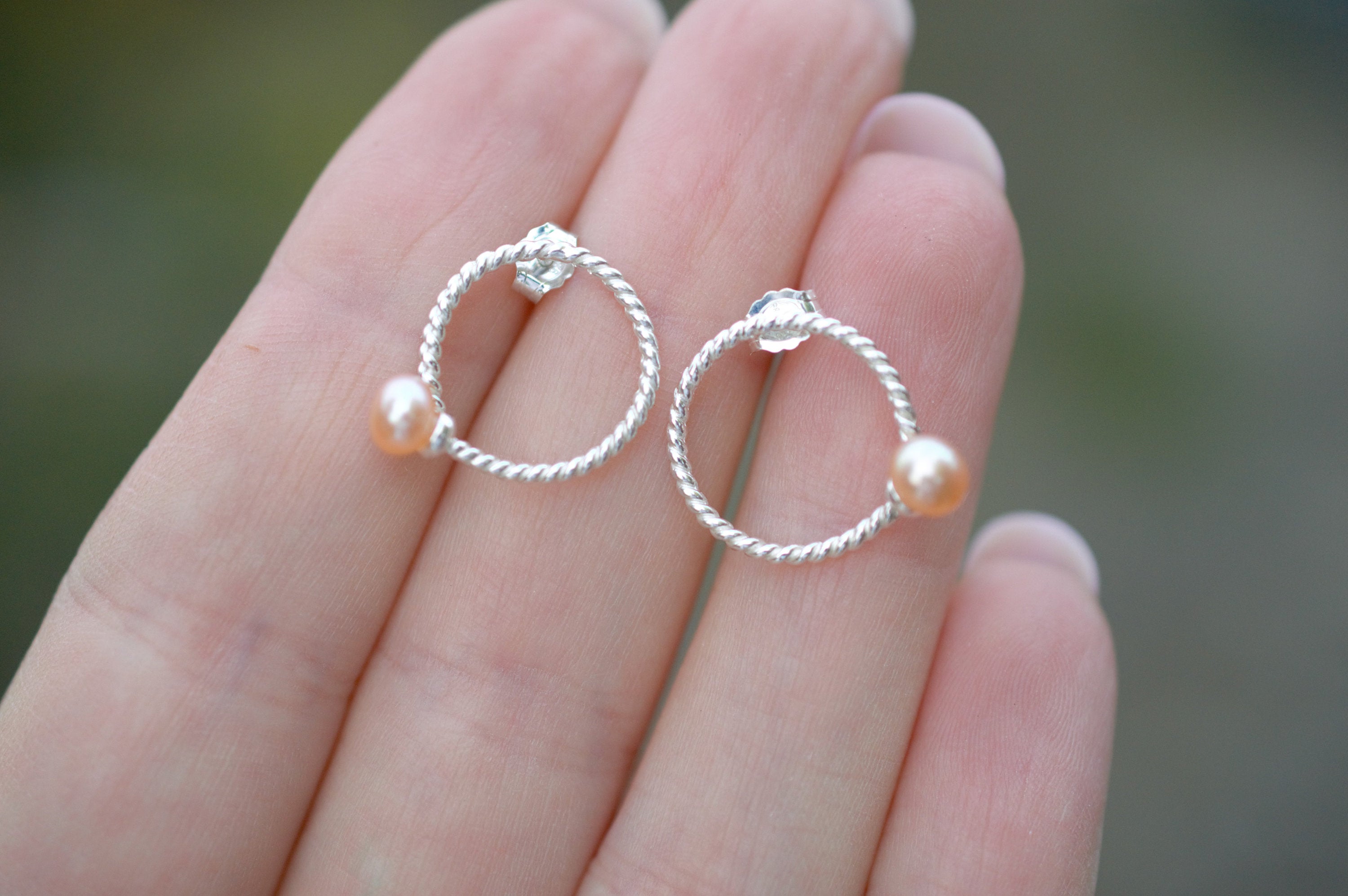 Button Pearl on Sterling Silver Stud Earrings