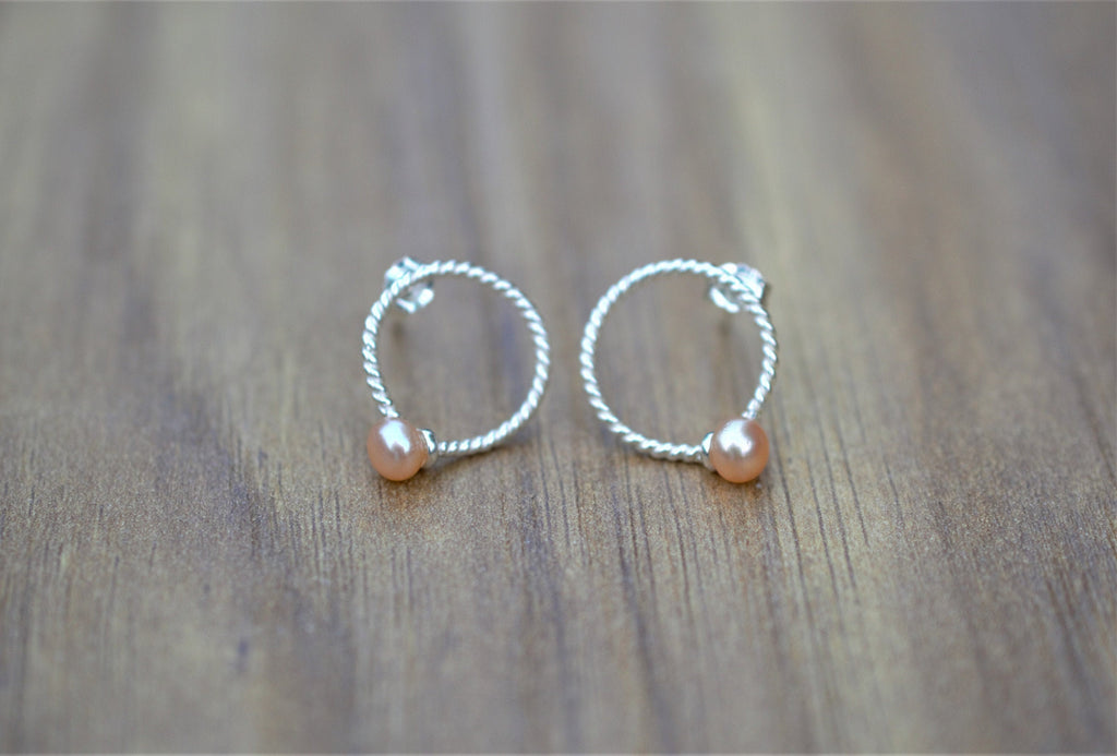 Button Pearl on Sterling Silver Stud Earrings
