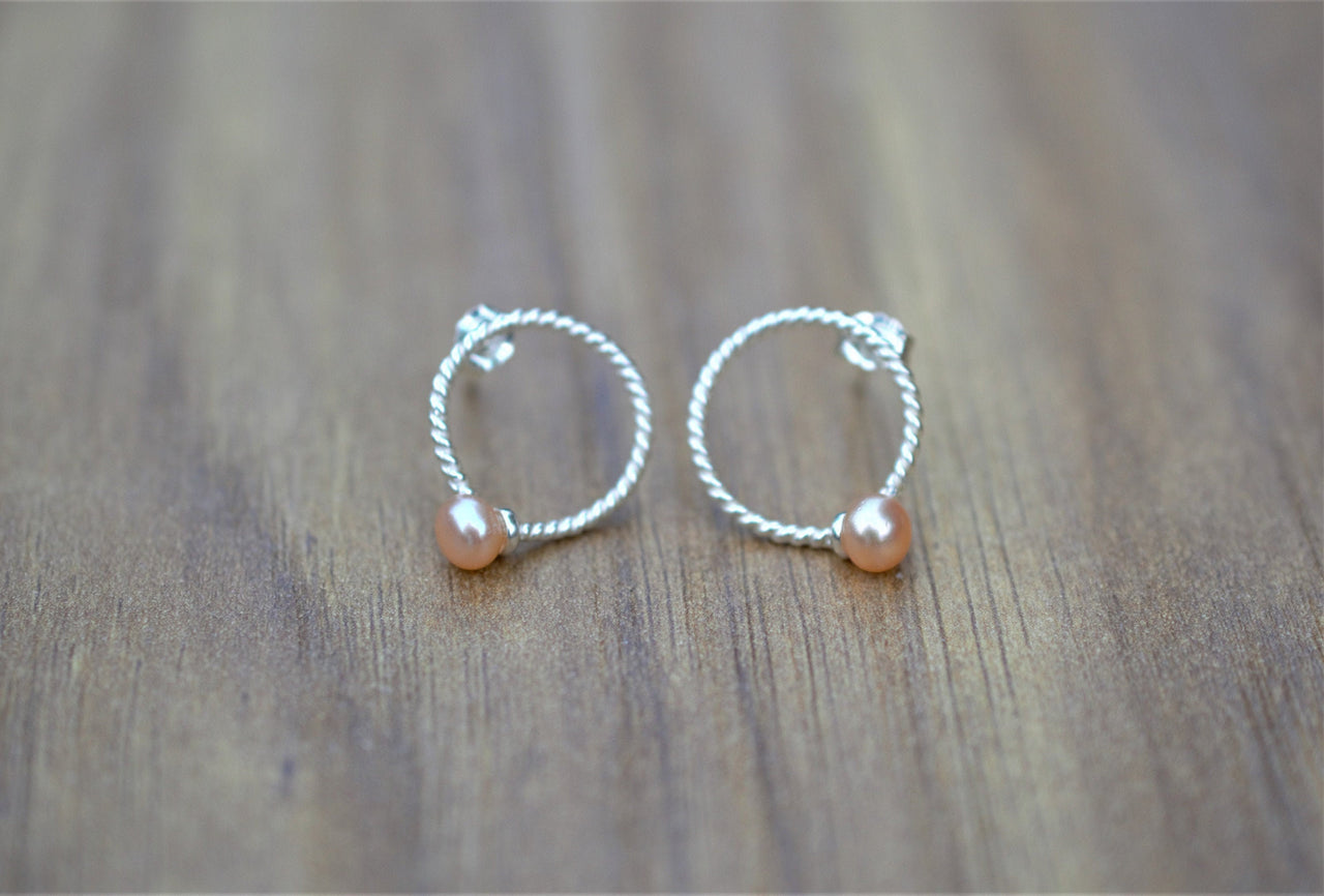 Button Pearl on Sterling Silver Stud Earrings