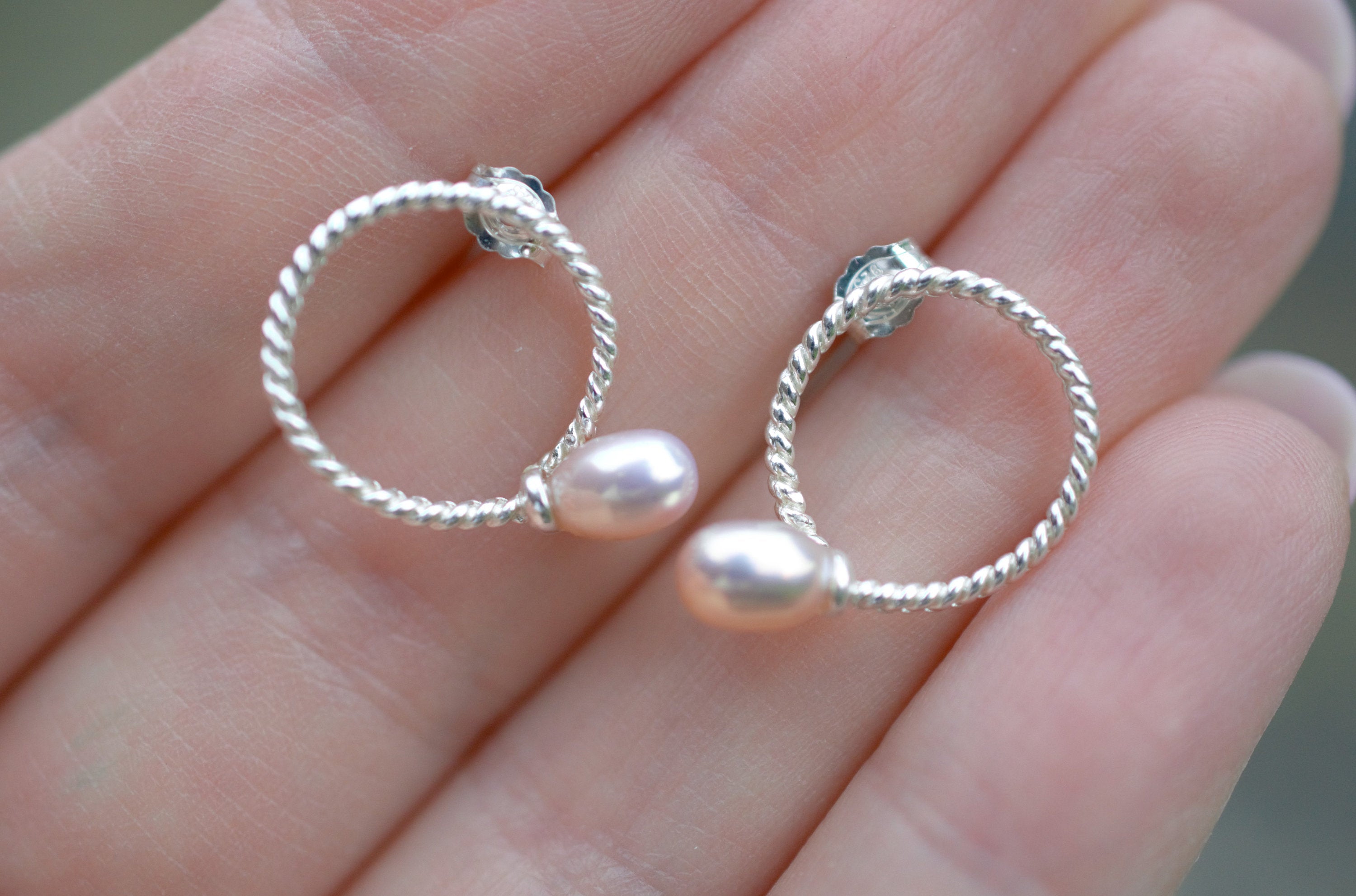 Freshwater Pearl and 925 Sterling Silver Stud Earrings