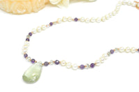 Green and Purple Amethyst with Freshwater Pearls Necklace & Rose Gold Sterling Silver