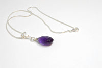 Purple Amethyst Drop Pendant Necklace on Sterling SIlver